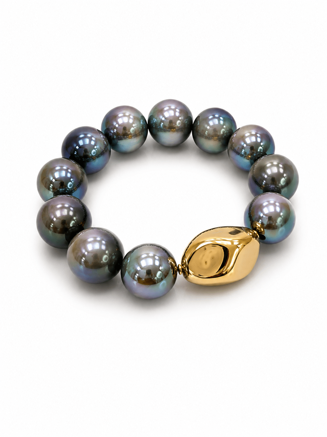 Grey and gold beaded stretch bracelet