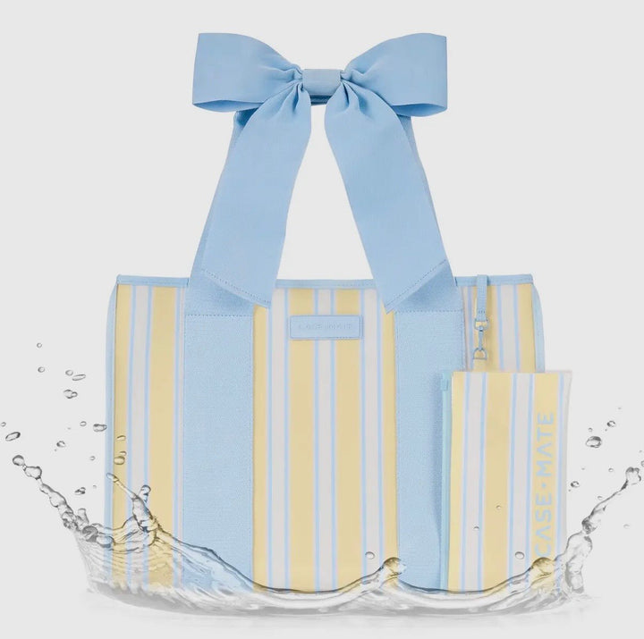 Cabana stripe jelly tote bag with a bow detail