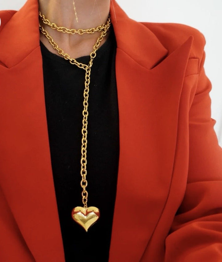 Extra large gold necklace with a wrap-around heart pendant