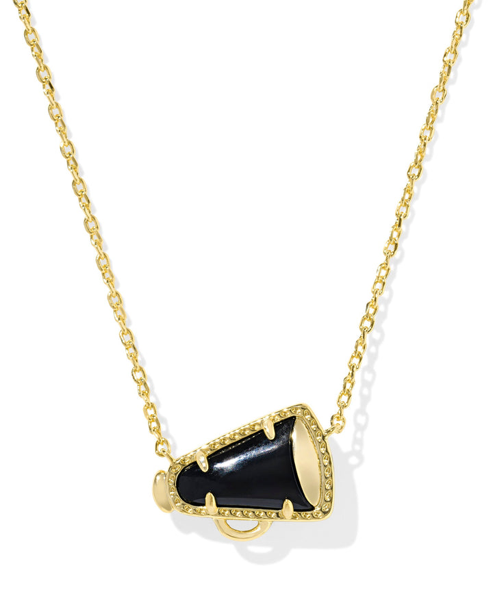 Short gold necklace with a black agate pendant