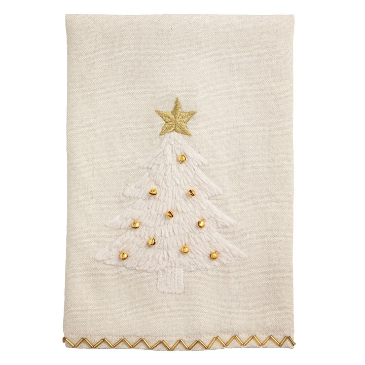 Christmas Tree Embroidered Hand Towel, Cream and Gold - Lavish Boutique11-GIFTS