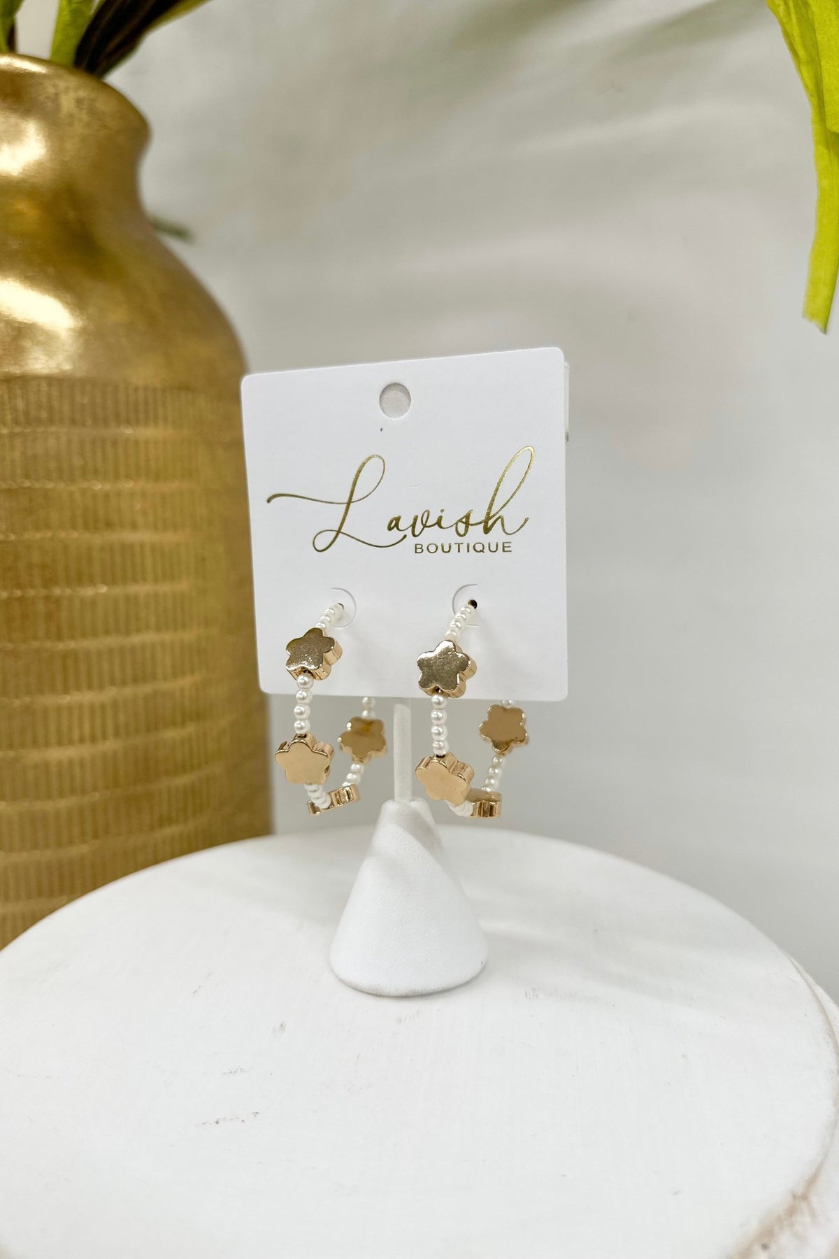 Gold pearl hoops with cream flower stations