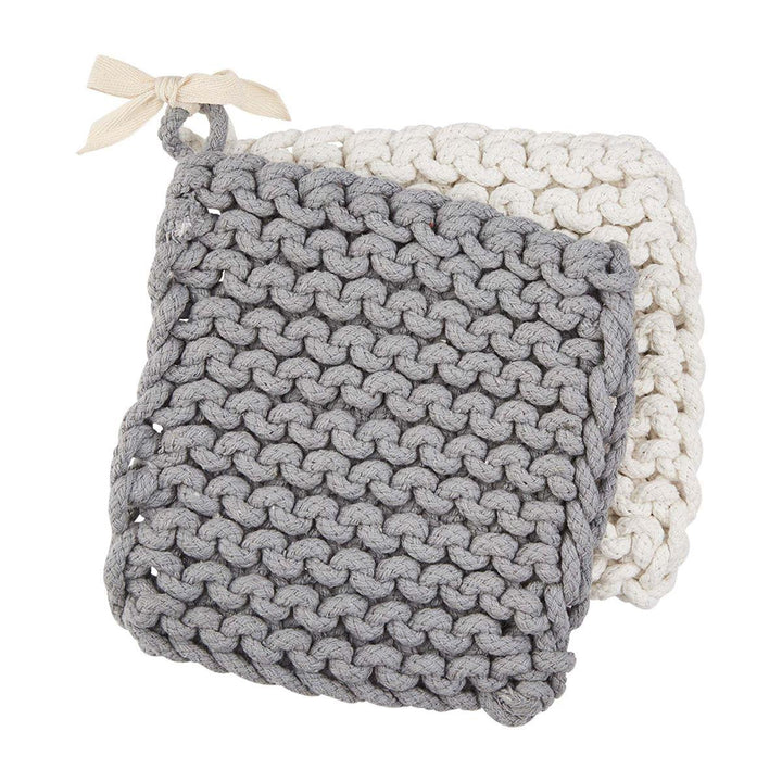 Set of crocheted pot holders in gray and cream