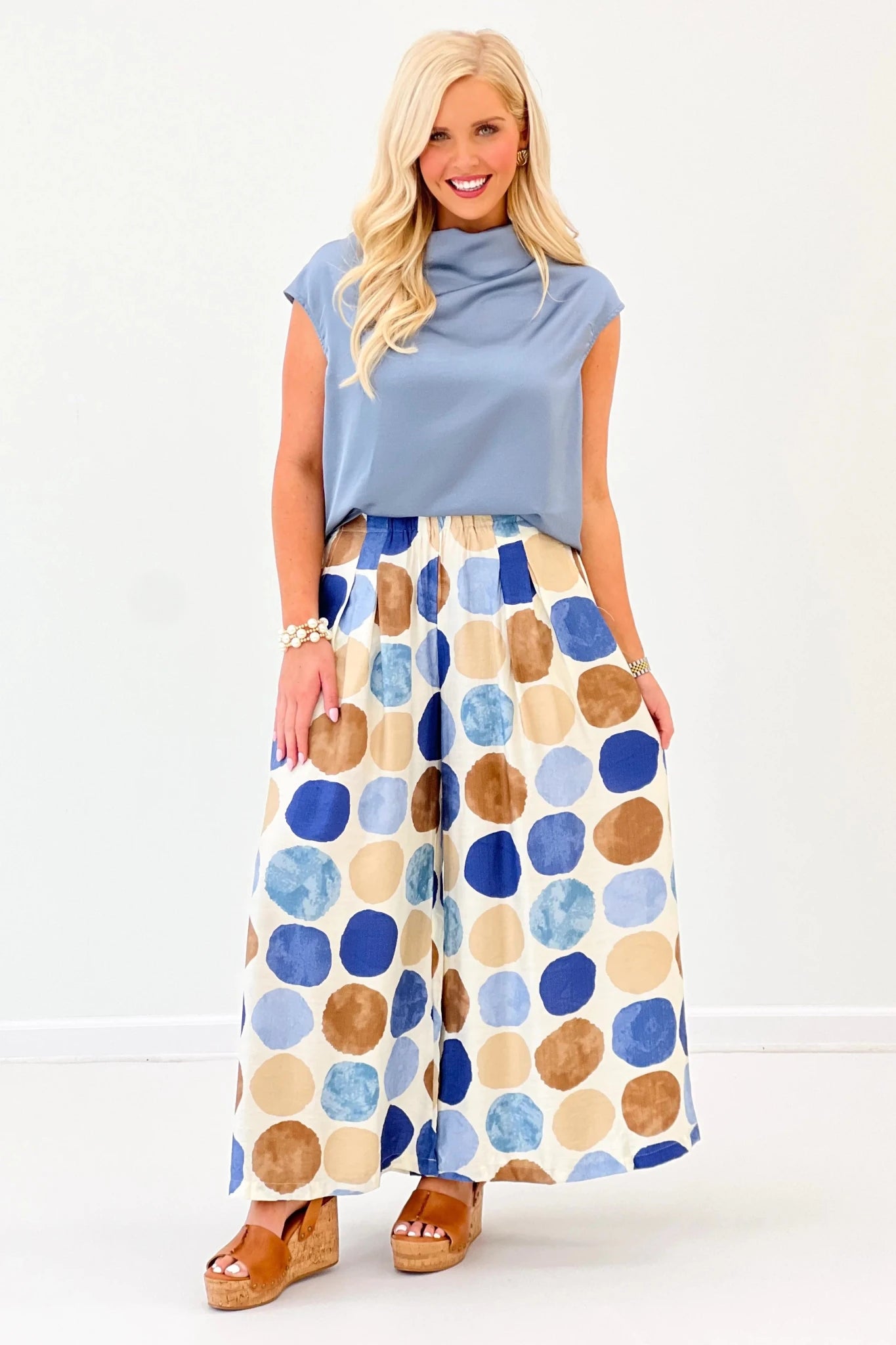 Dot Print Wide Leg Pants - Lavish BoutiqueBottoms