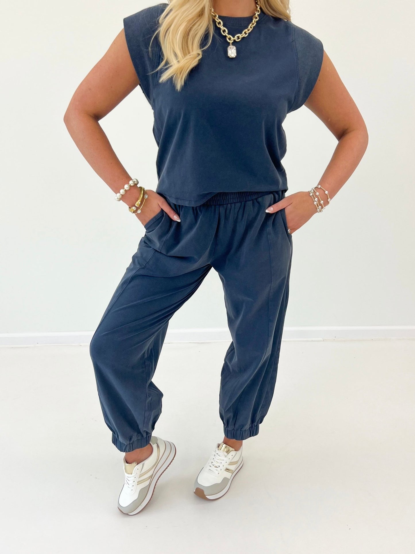 Eesome Cap Sleeve Jogger Set - Lavish Boutique05-ROMPERS/JUMPSUITS