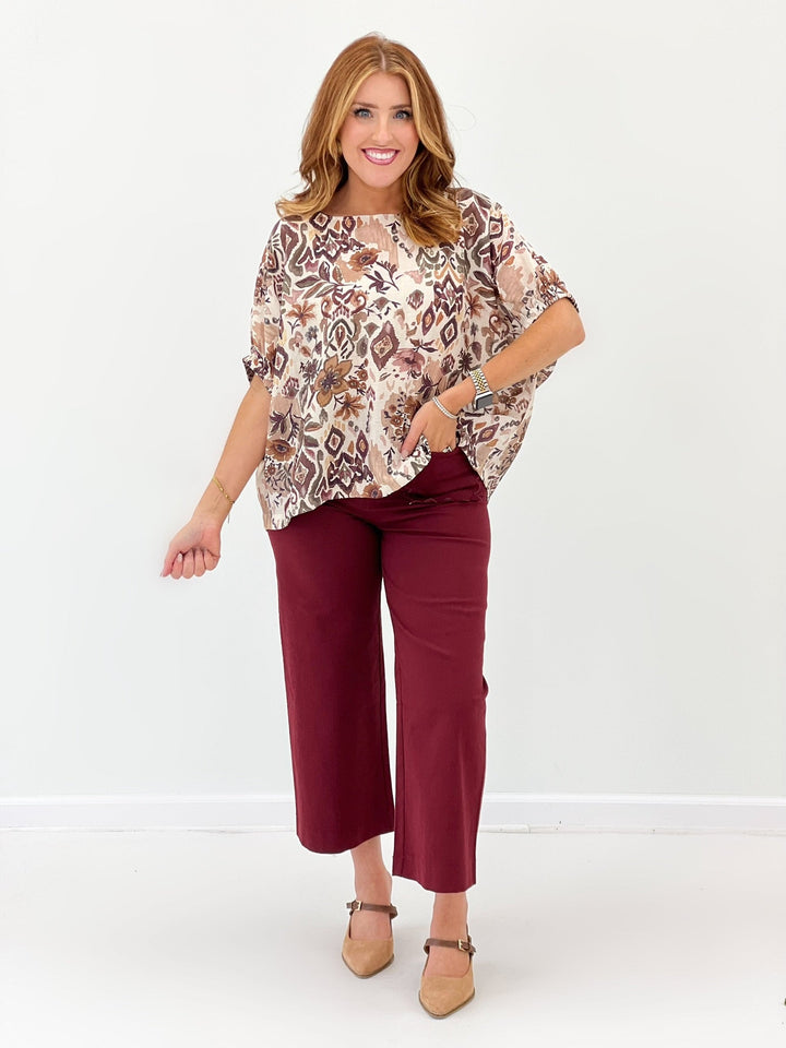 Printed top with short dolman sleeves