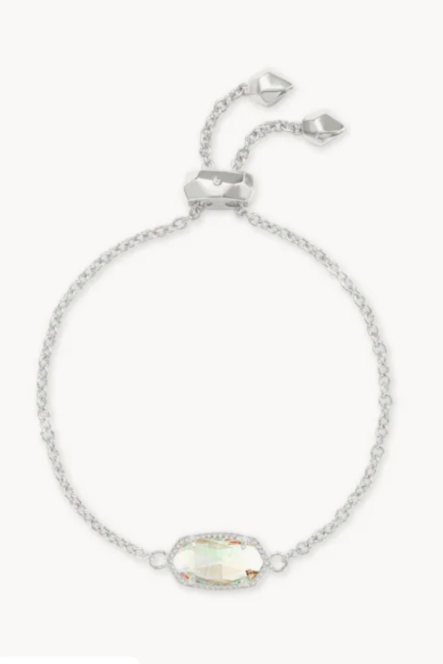 Rhodium delicate chain bracelet with a dichroic glass stone