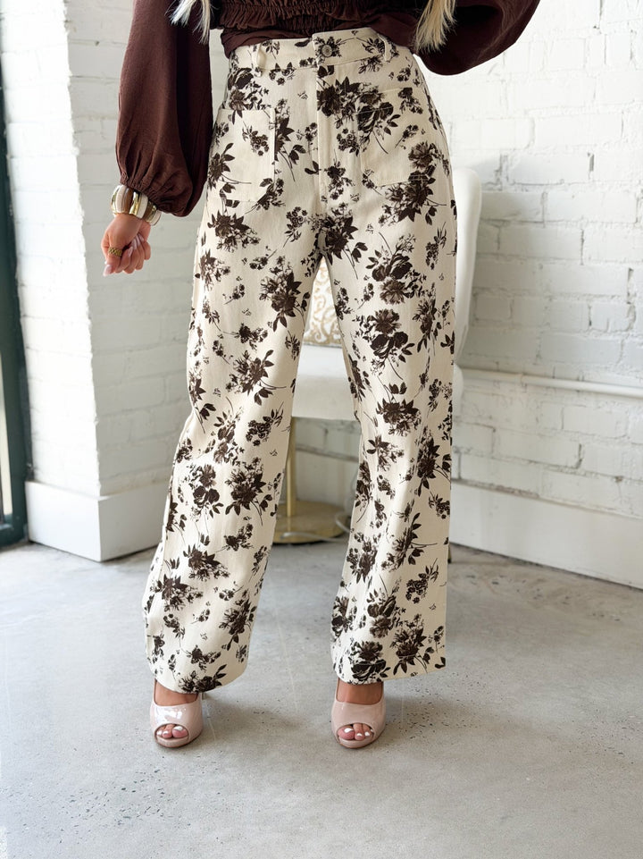 Entro Floral Denim Front Pocket Pants - Lavish Boutique02-BOTTOMS