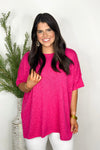 Fuchsia Loose Fit Short Sleeve Knit Tunic Top