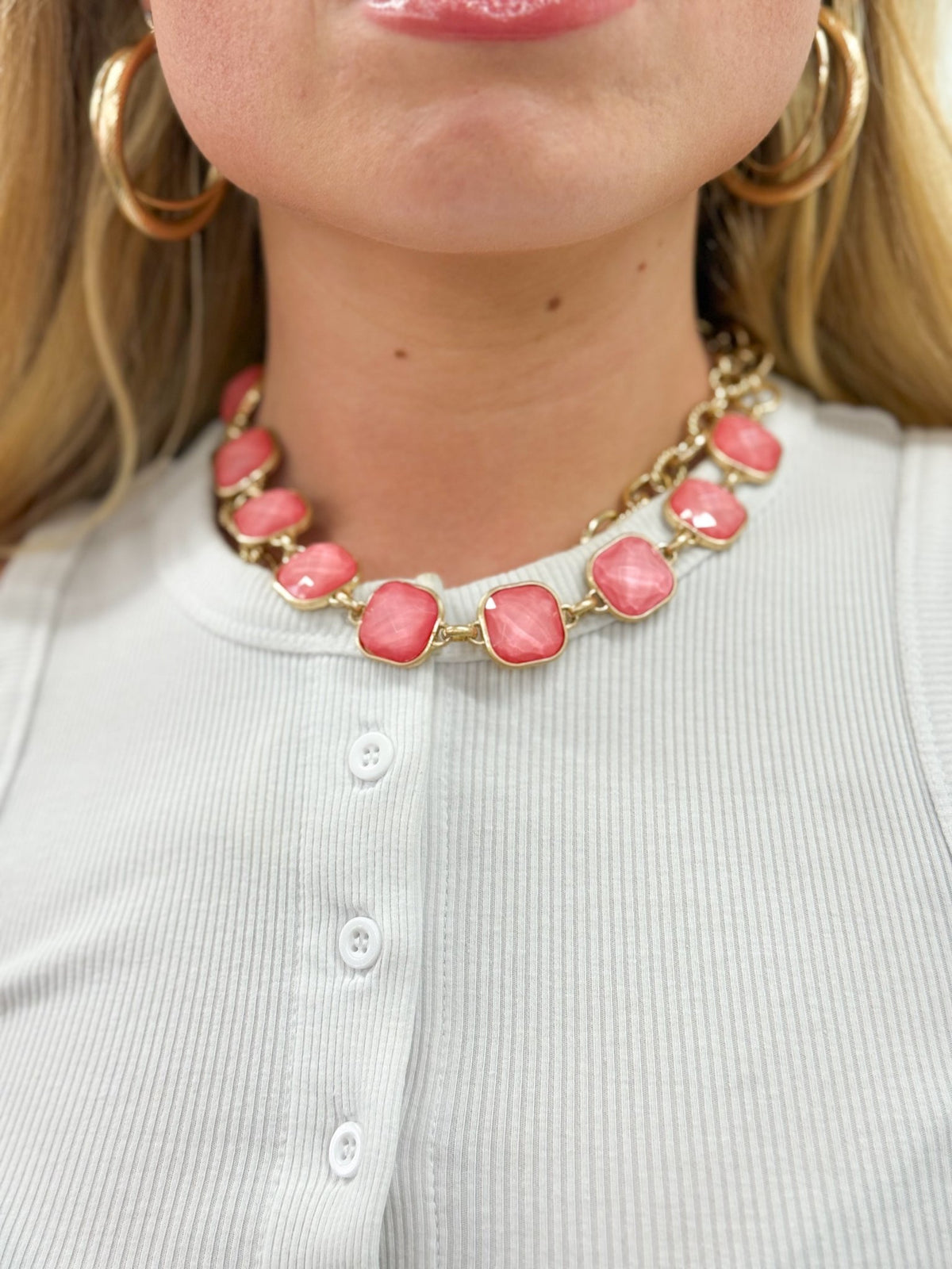 Linked stone necklace set in two lengths