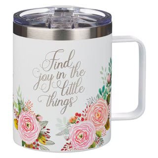 Ceramic mug lettered Find Joy in Little Things