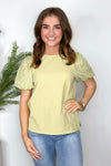 Sage Solid Contrast Puff Short Sleeve Top