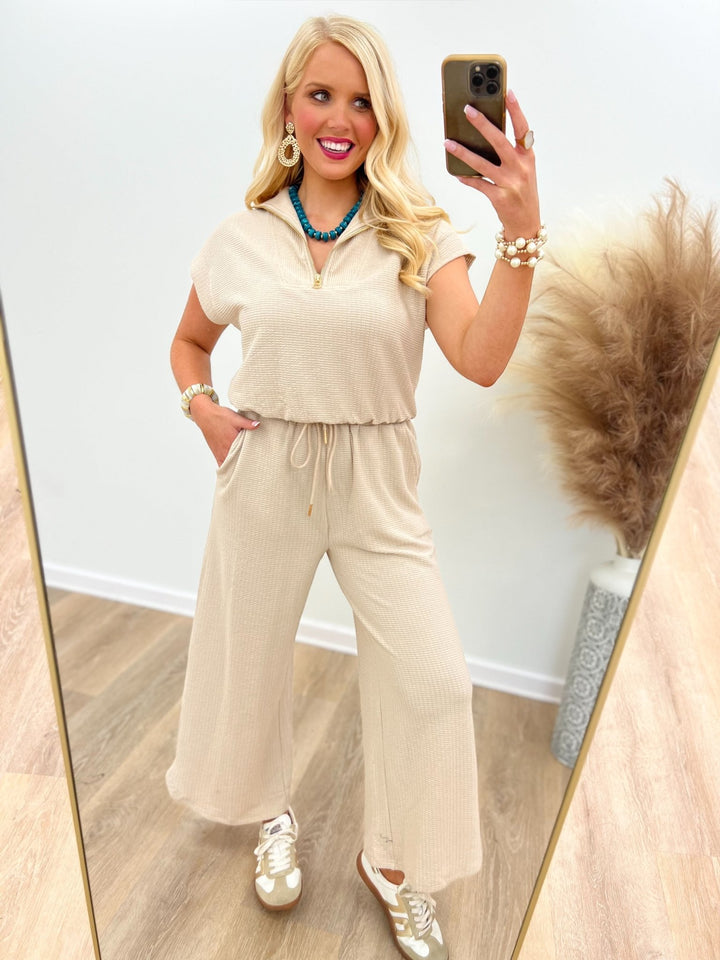 Half zip mock neck top with matching bottoms