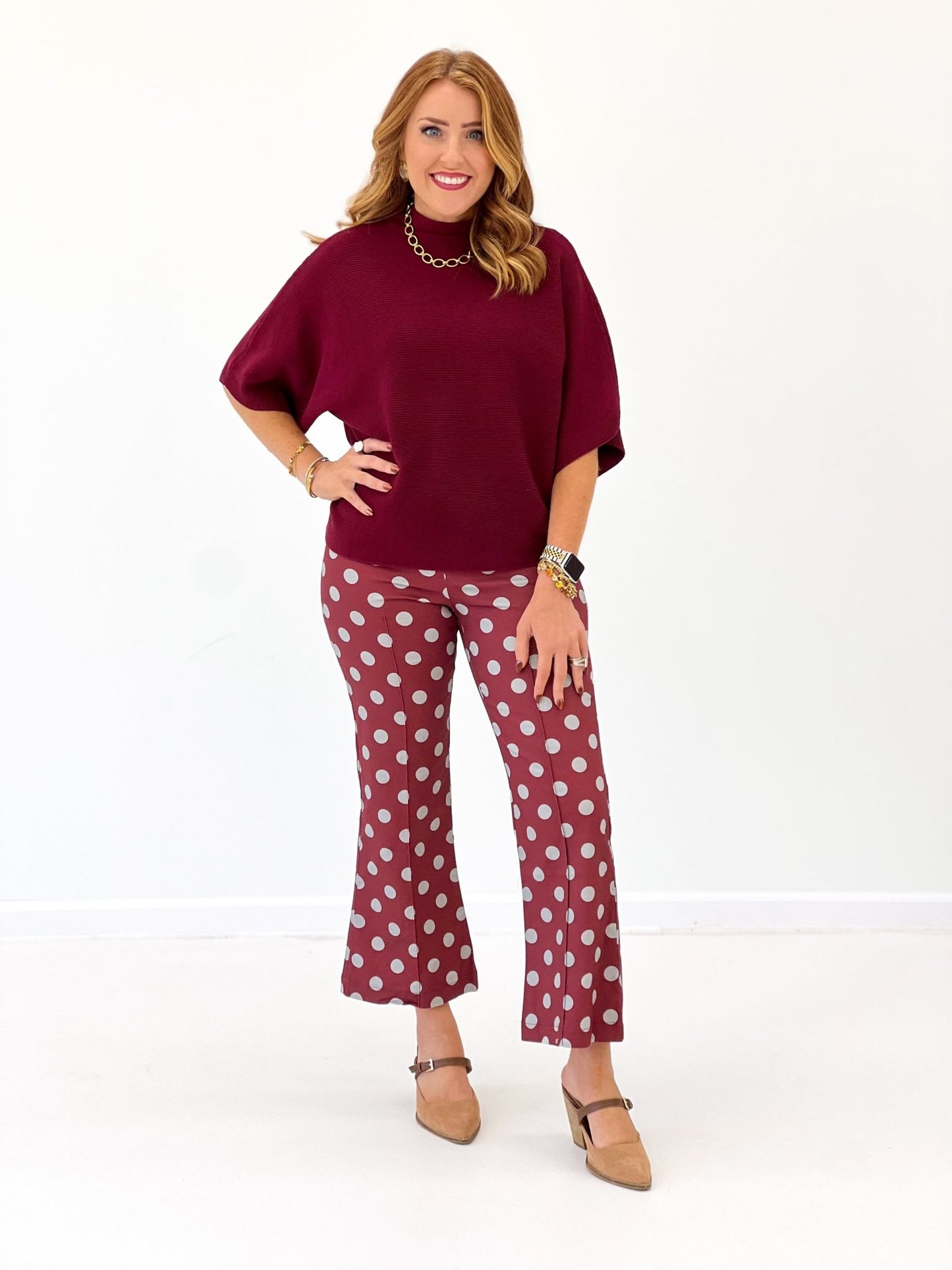 Glam Polka Dot Print Crop Flare Pants - Lavish Boutique02-BOTTOMS