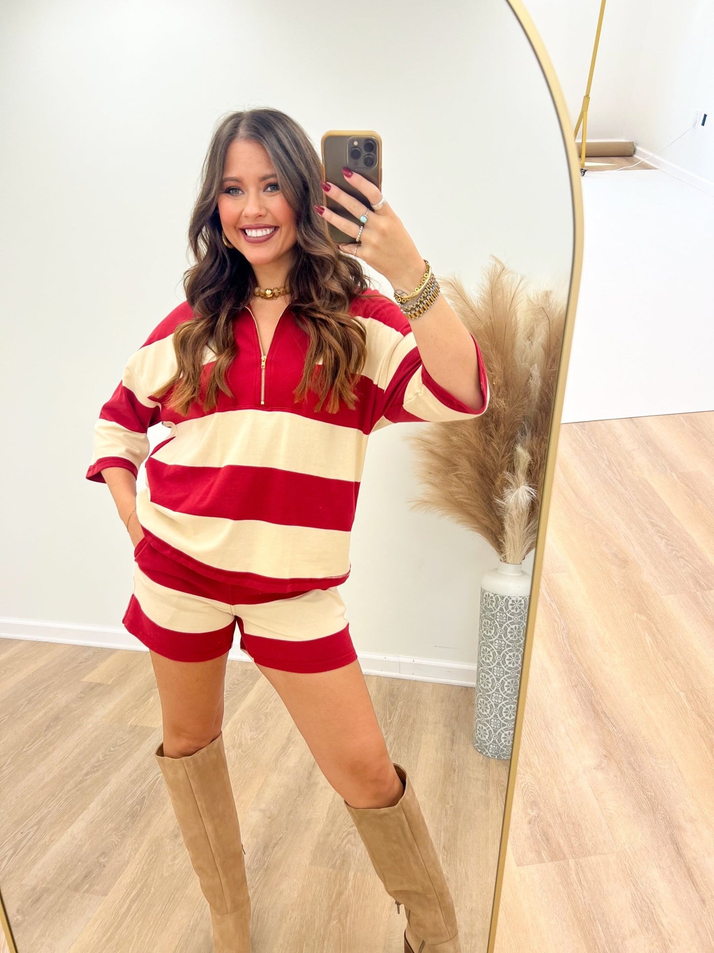 Glam Zip Front Stripe Short Set - Lavish Boutique05-ROMPERS/JUMPSUITS