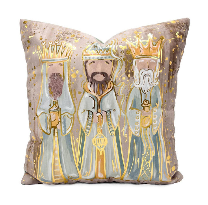 Neutral velvet throw pillow with gold foil Seek Like Wise Men lettering