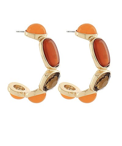 Golden Stella Oval & Dome Stone Hoops - Lavish Boutique09-JEWELRY