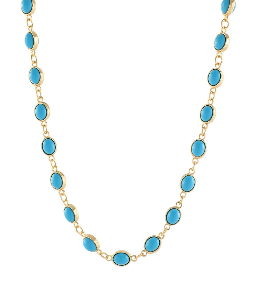 Turquoise oval stone pendant necklace on a gold-tone chain