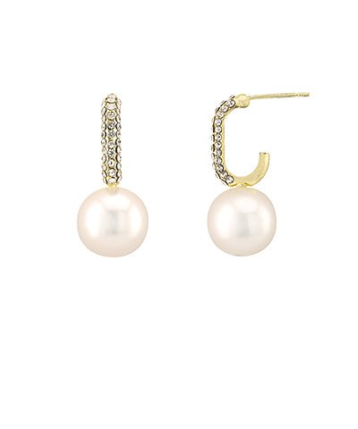 Golden Stella Pave & Pearl Dangle Hoops - Lavish Boutique09-JEWELRY