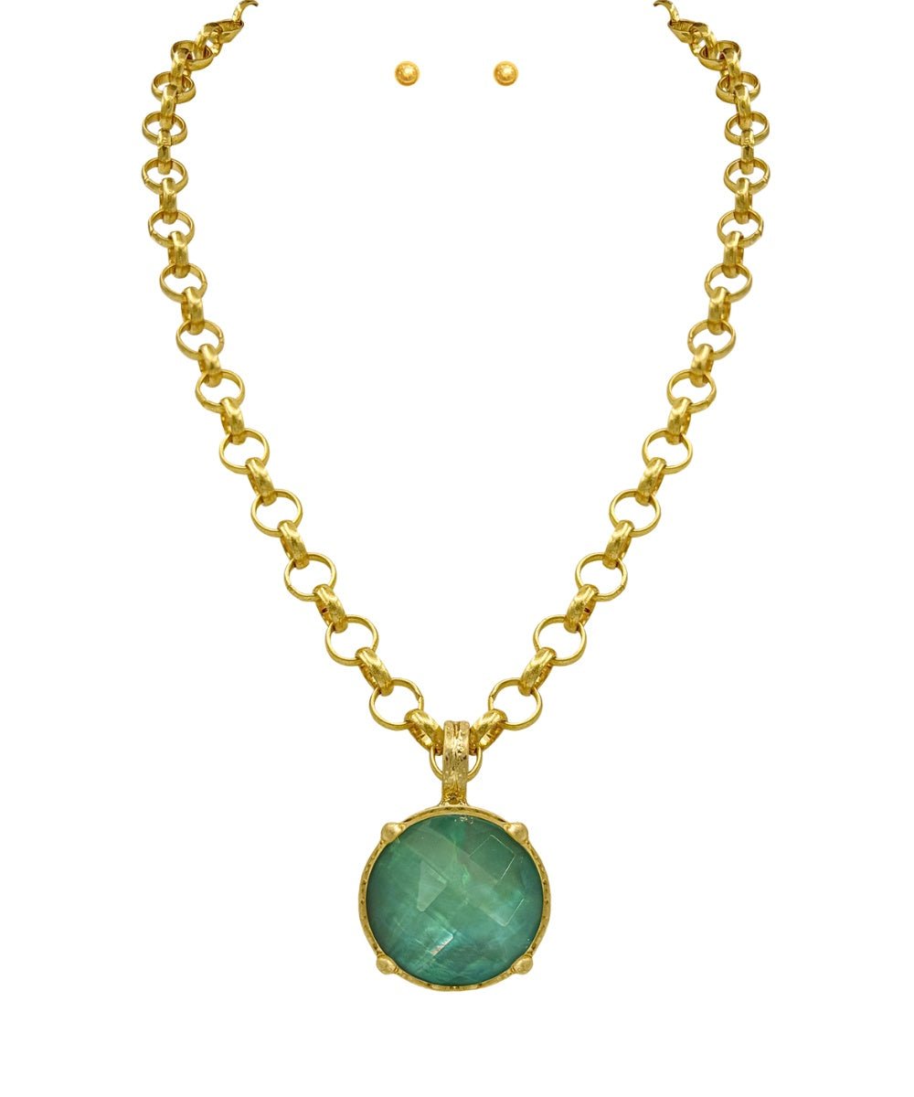 Golden Stella Round Stone Necklace - Lavish Boutique09-JEWELRY