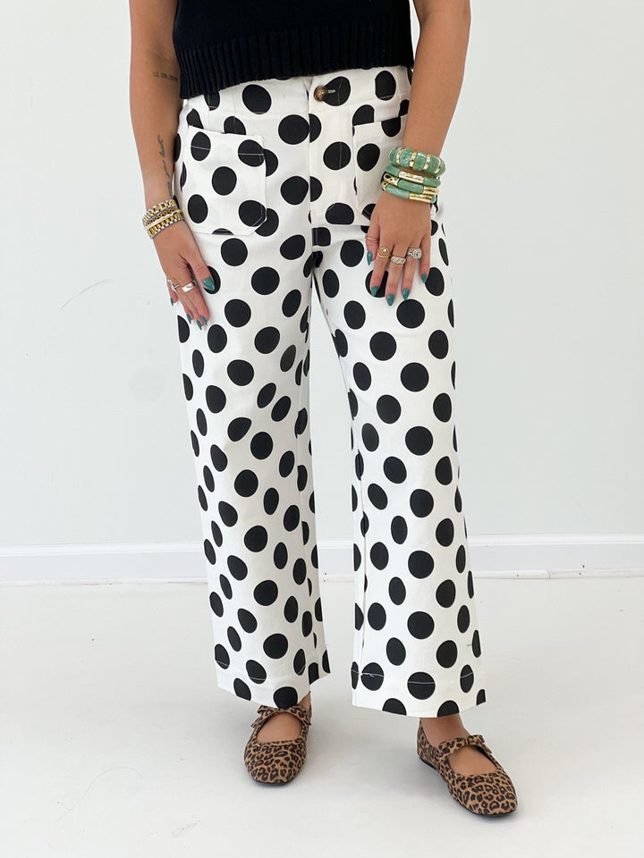 Polka dot print wide leg pants