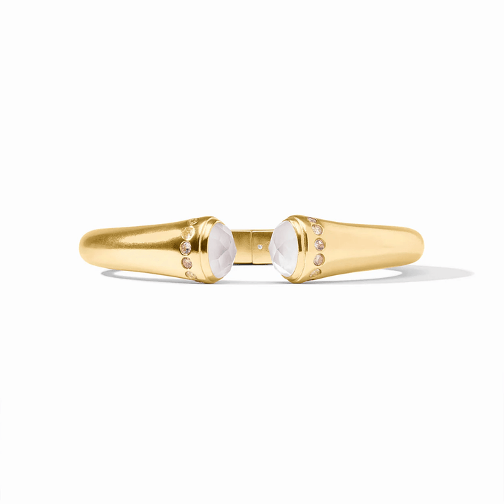 Gold demi cuff bracelet set with a pearl