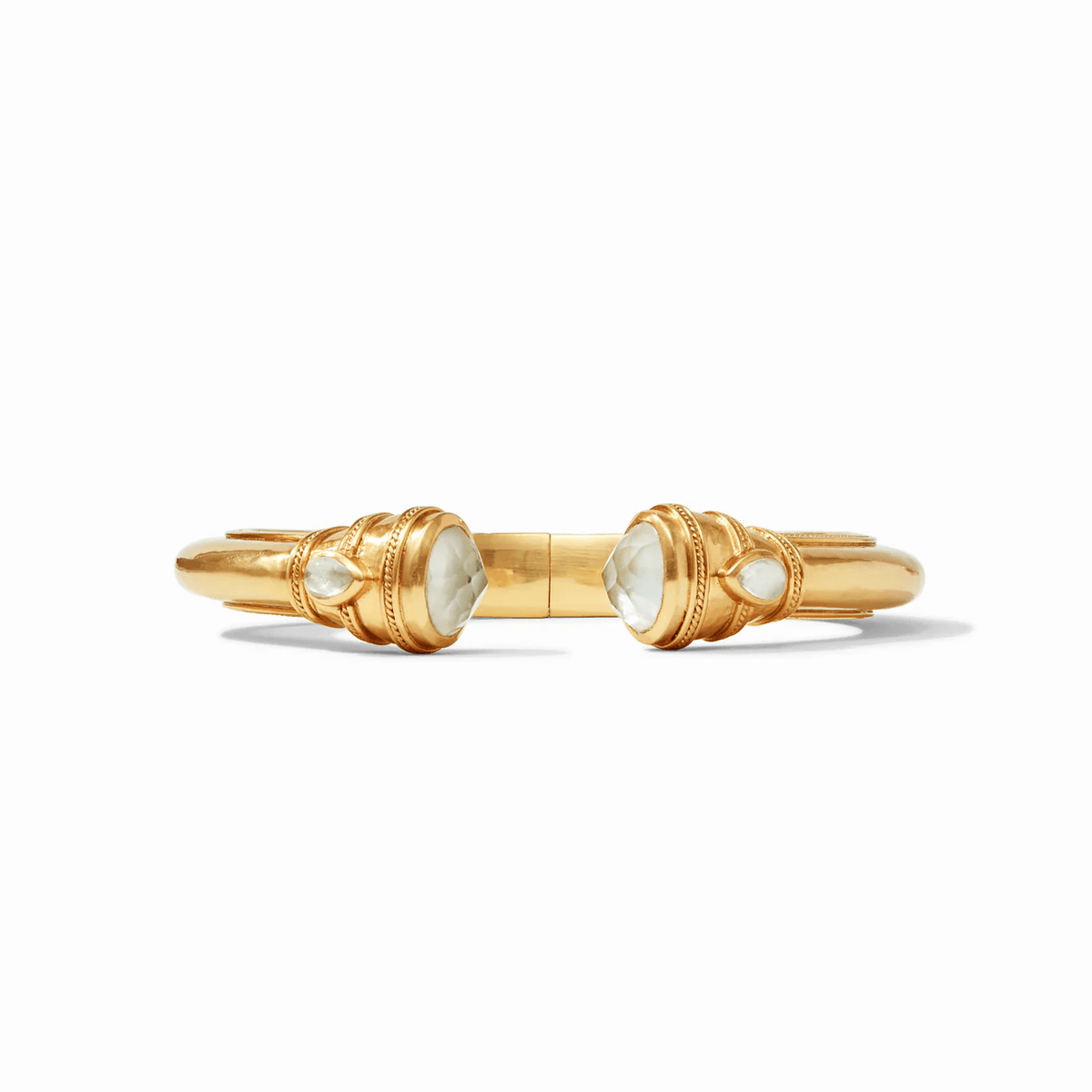 Gold demi cuff bracelet with an iridescent clear crystal