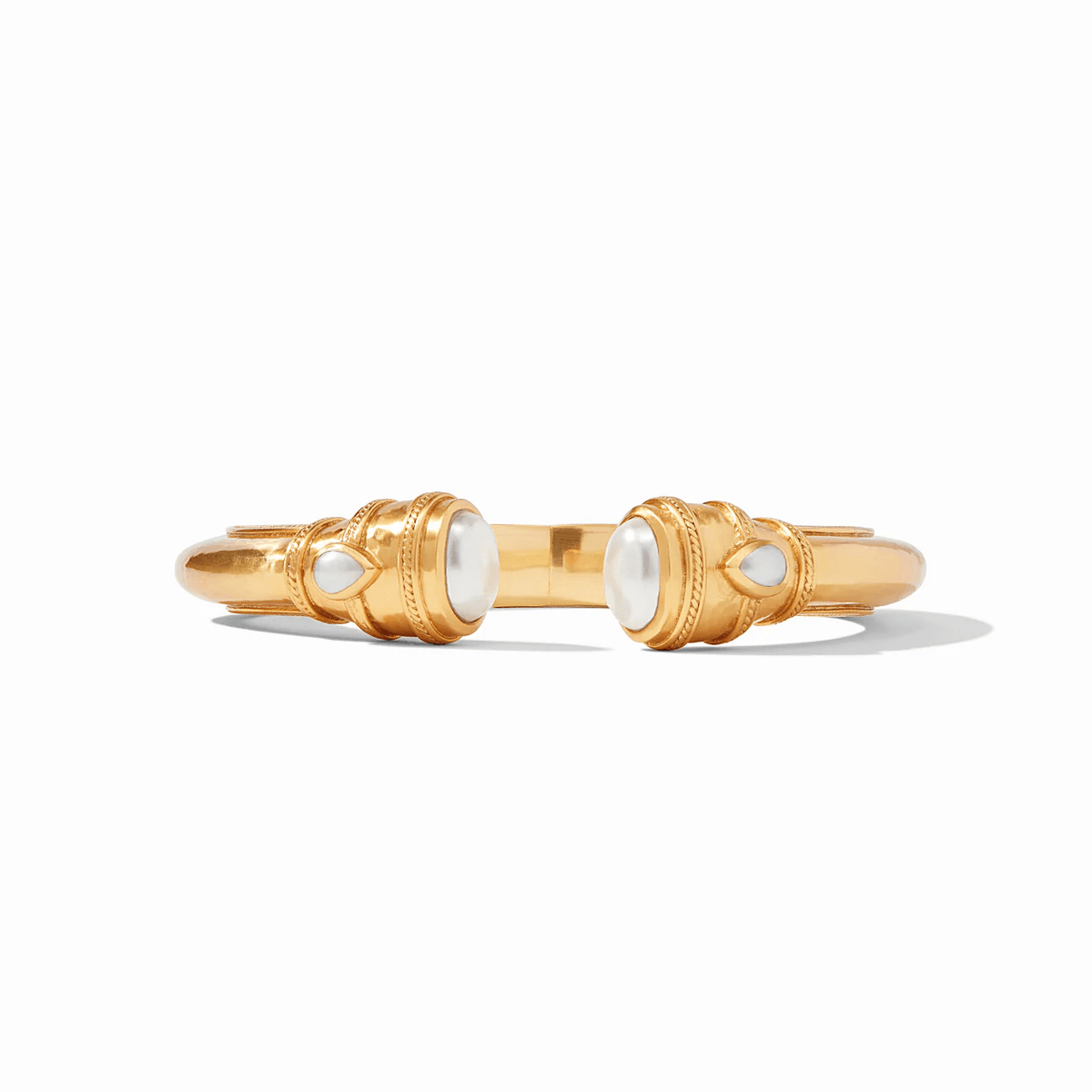 Gold demi cuff bracelet set with a pearl