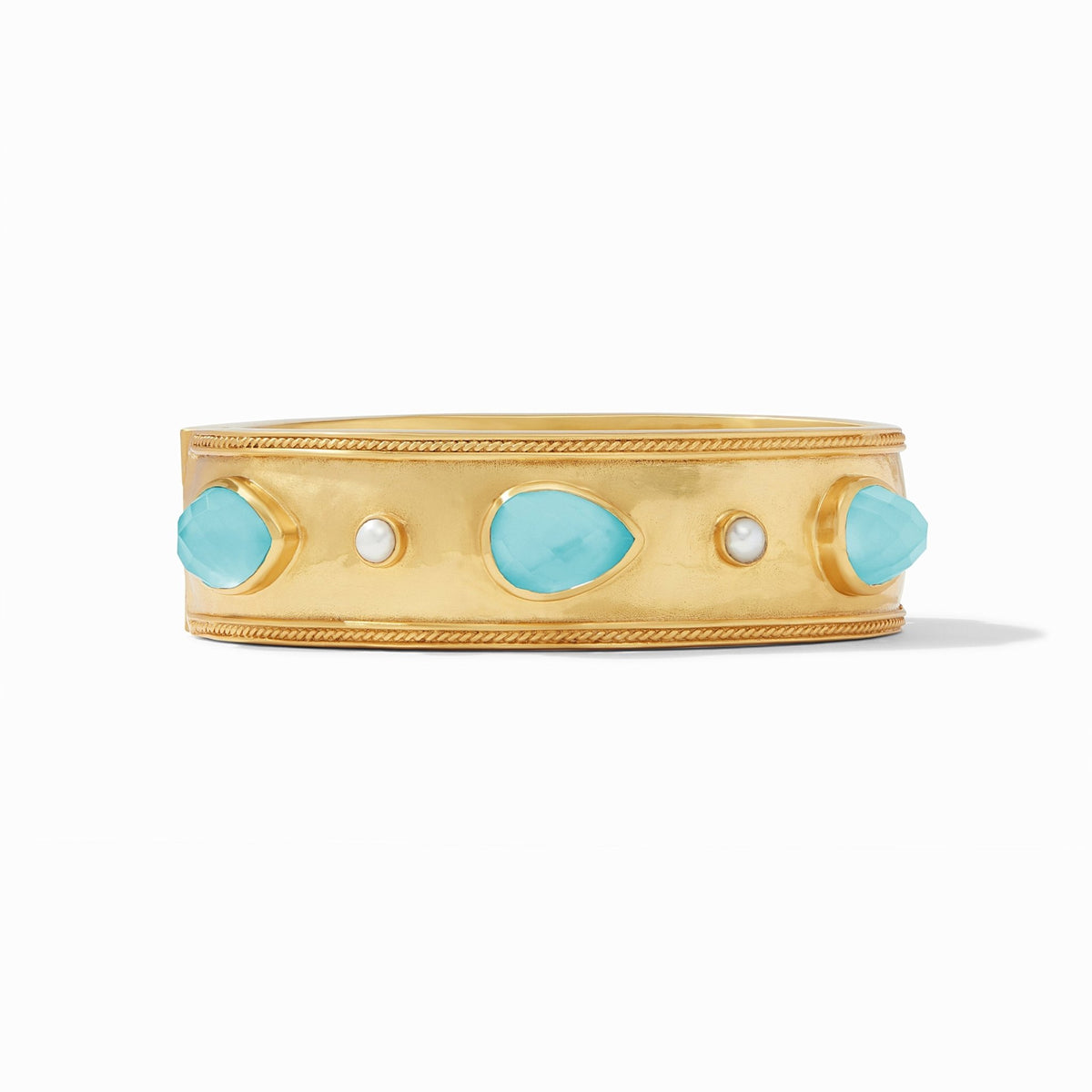 Iridescent Bahamian blue statement hinge bangle in gold