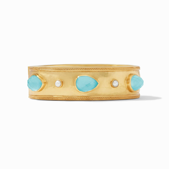 Iridescent Bahamian blue statement hinge bangle in gold