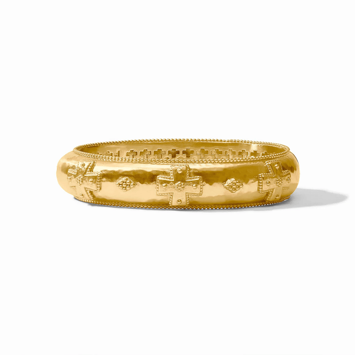 Gold hinged bangle with an ornate band