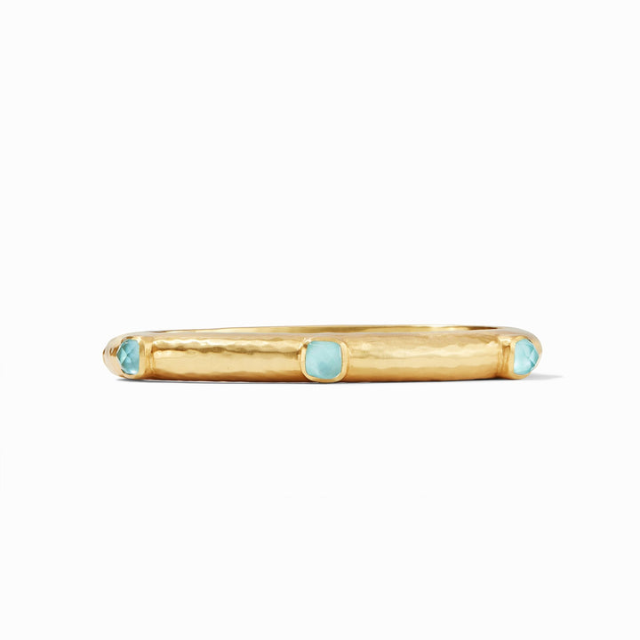 Gold hinged bangle set with an iridescent stone