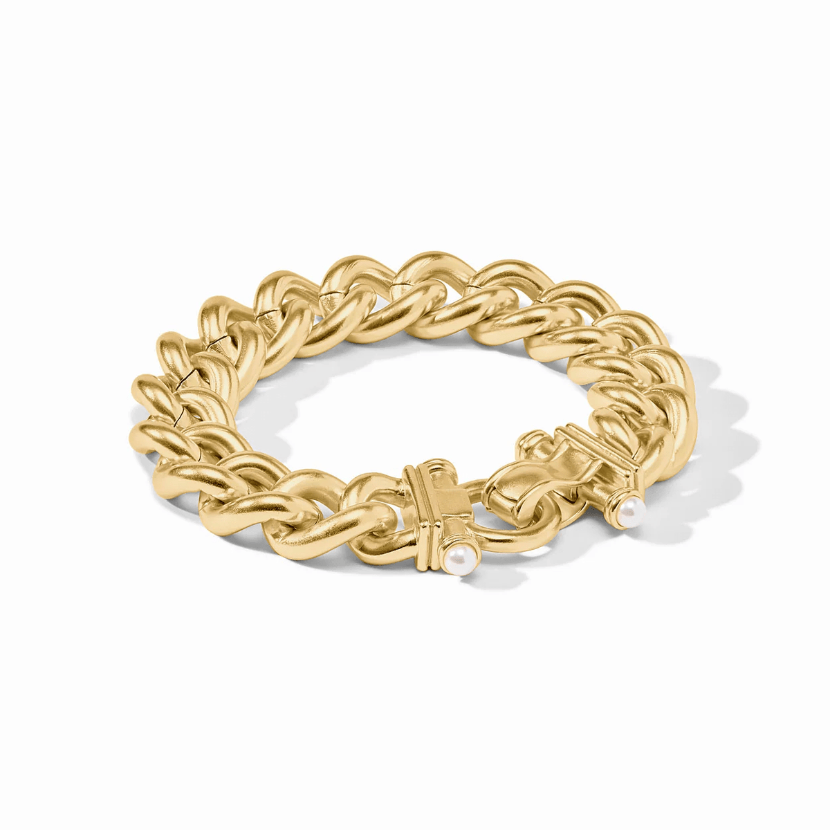Gold link bracelet set with pearls
