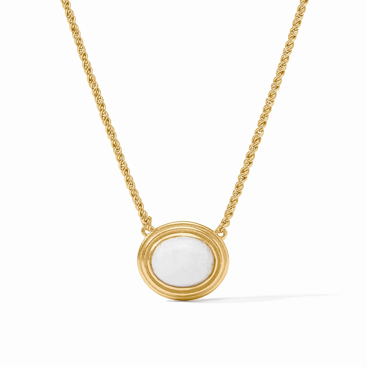 Gold necklace with a single white jade stone