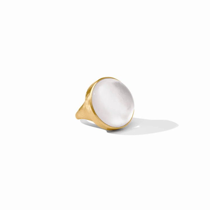 Gold statement ring with an iridescent clear crystal