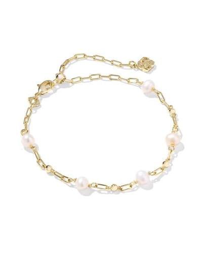 Gold chain bracelet with freshwater pearls