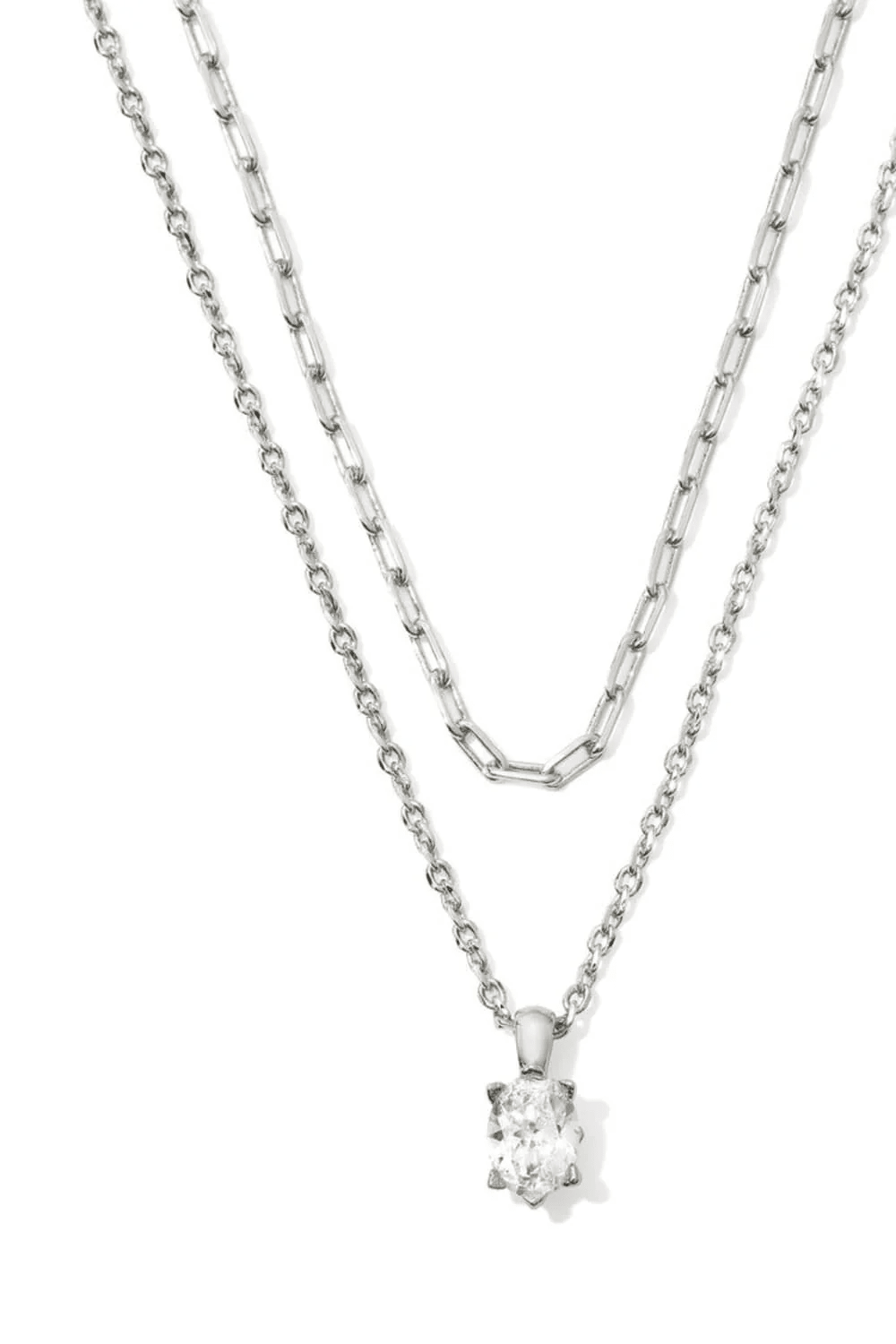 Multi-strand silver-tone necklace with white crystals