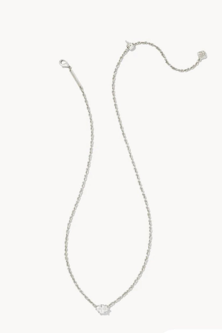 Rhodium pendant necklace with a white cubic zirconia stone
