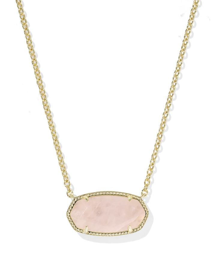 Rose quartz pendant on a short gold chain