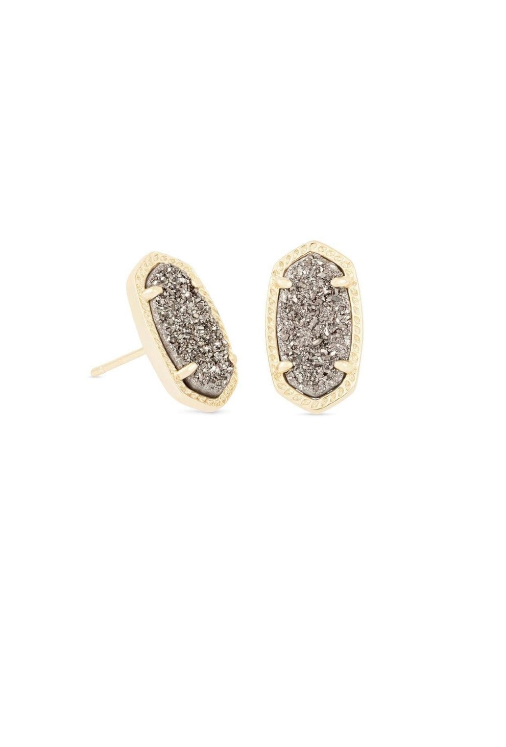 Gold stud earrings with platinum drusy stones