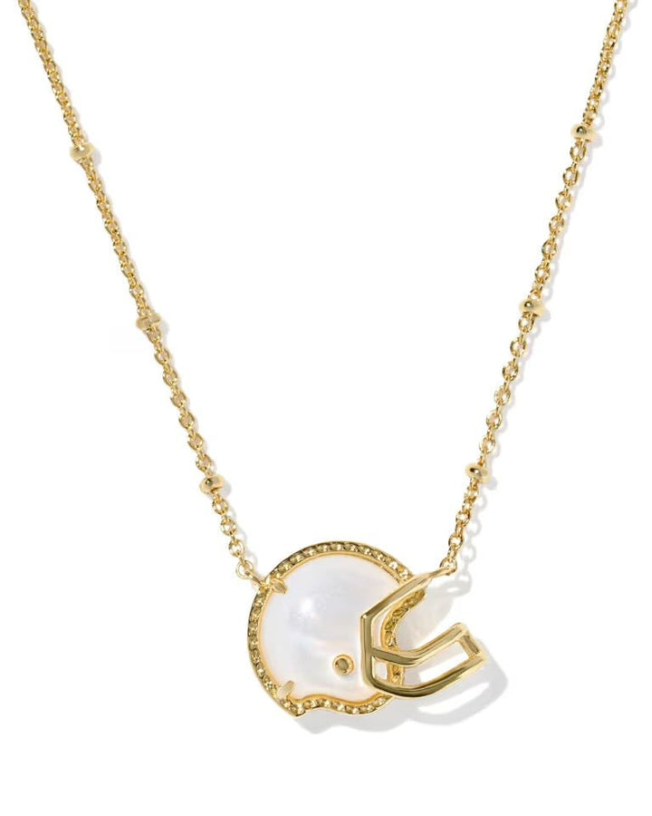 Gold football helmet pendant in ivory mother of pearl
