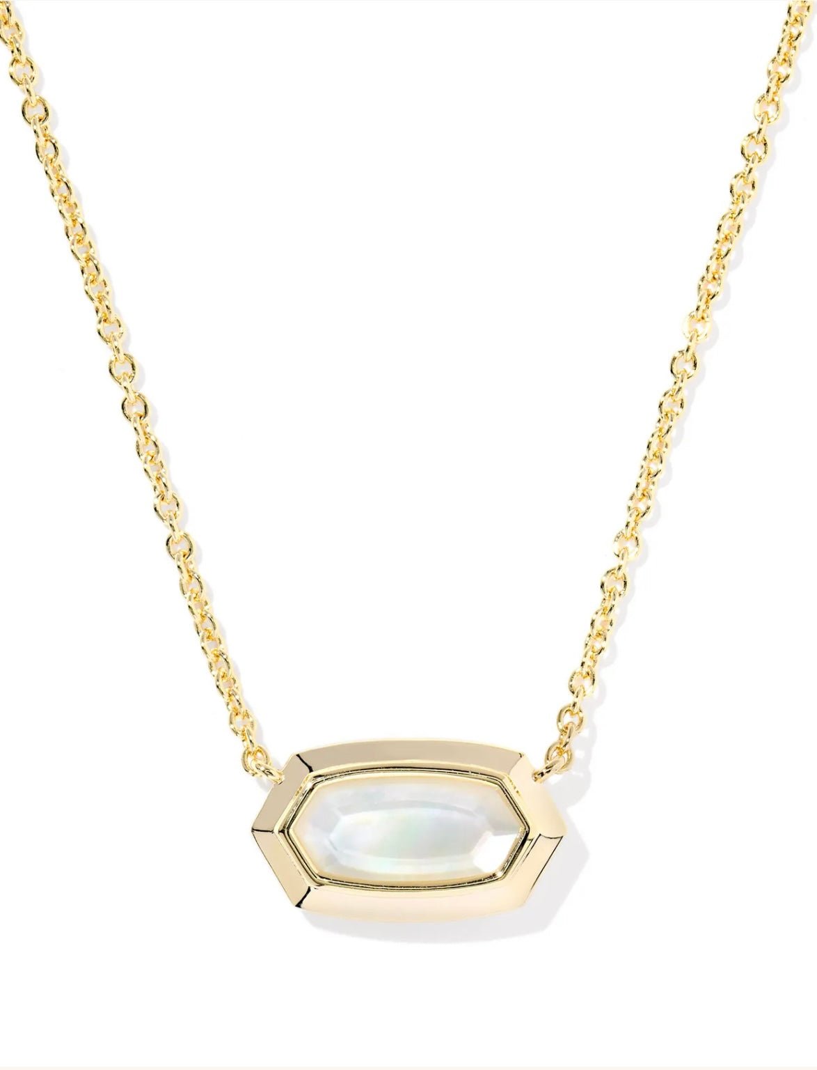 Gold pendant necklace with an ivory mother of pearl stone