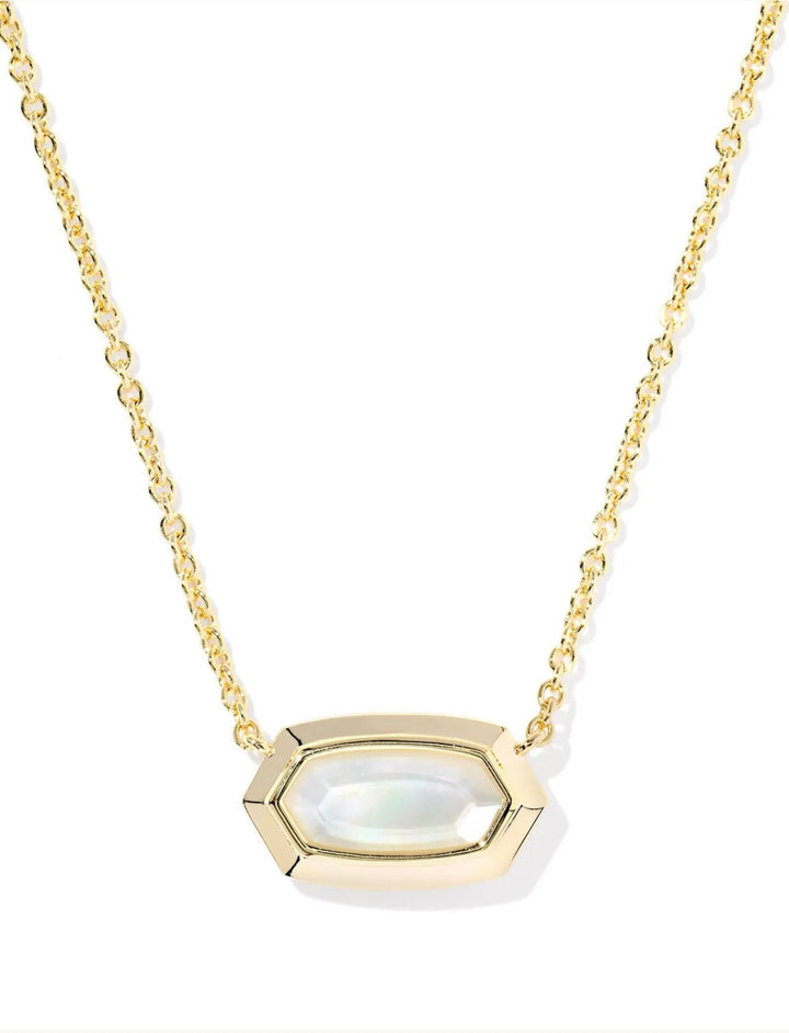Gold pendant necklace with an ivory mother of pearl stone