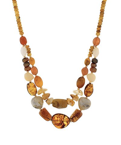 Layered necklace of tortoise and multicolor marble stones in mixed shapes