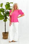 Pink Pleated Puff Short Sleeve Top