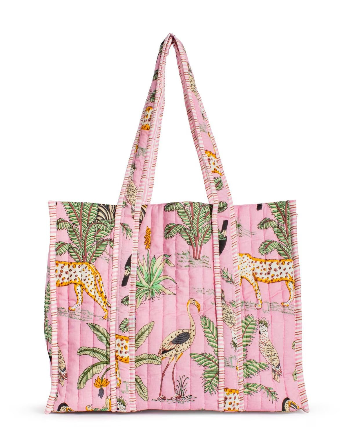 Liana Quilted Tote Pink and Multi - Lavish Boutique Accessories