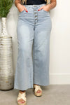 Light Denim Button Fly Front Washed Bottoms