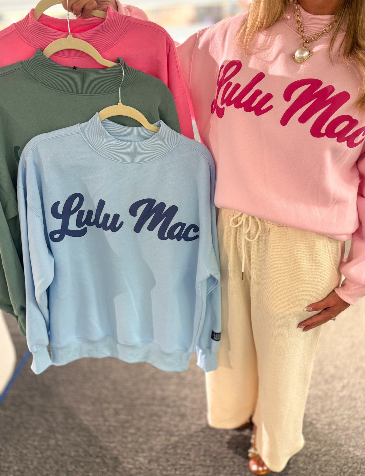 Lulumac Script Mockneck Sweatshirt (PRE-ORDER) - Lavish Boutique01-TOPS