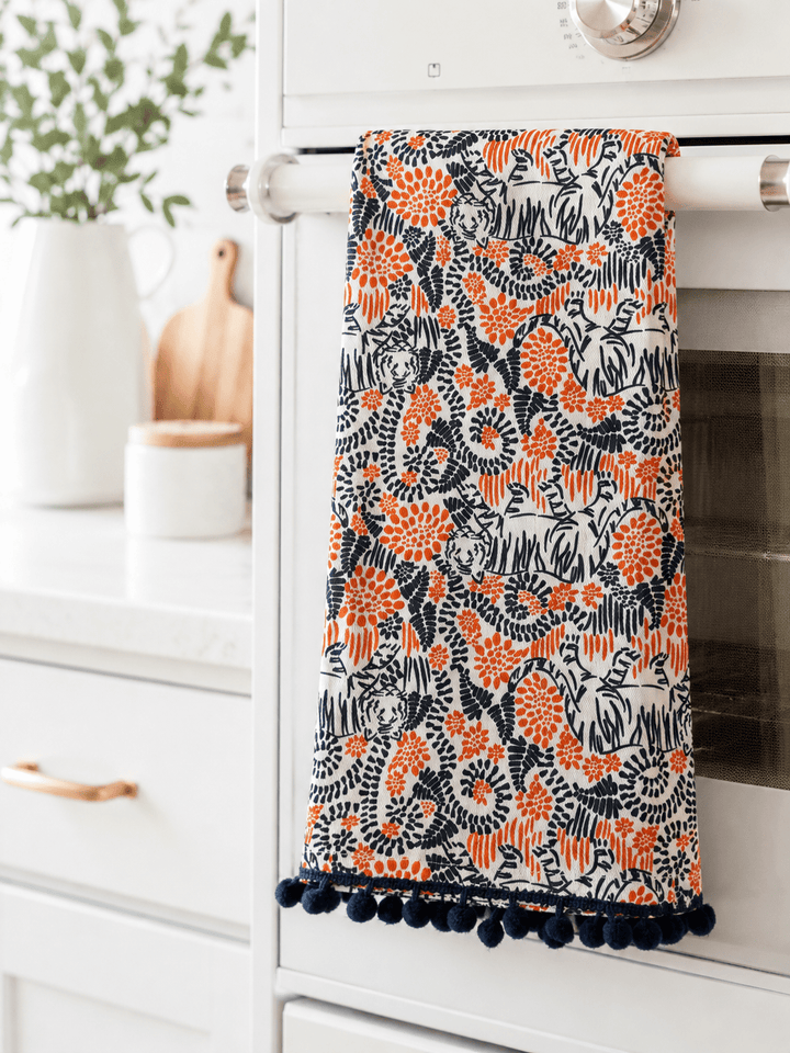Tiger Lounge print cotton tea towel