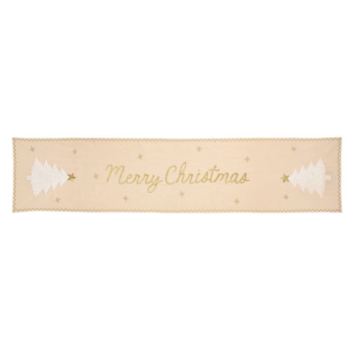 Merry Christmas Embroidered Table Runner, Cream and Gold - Lavish Boutique11-GIFTS